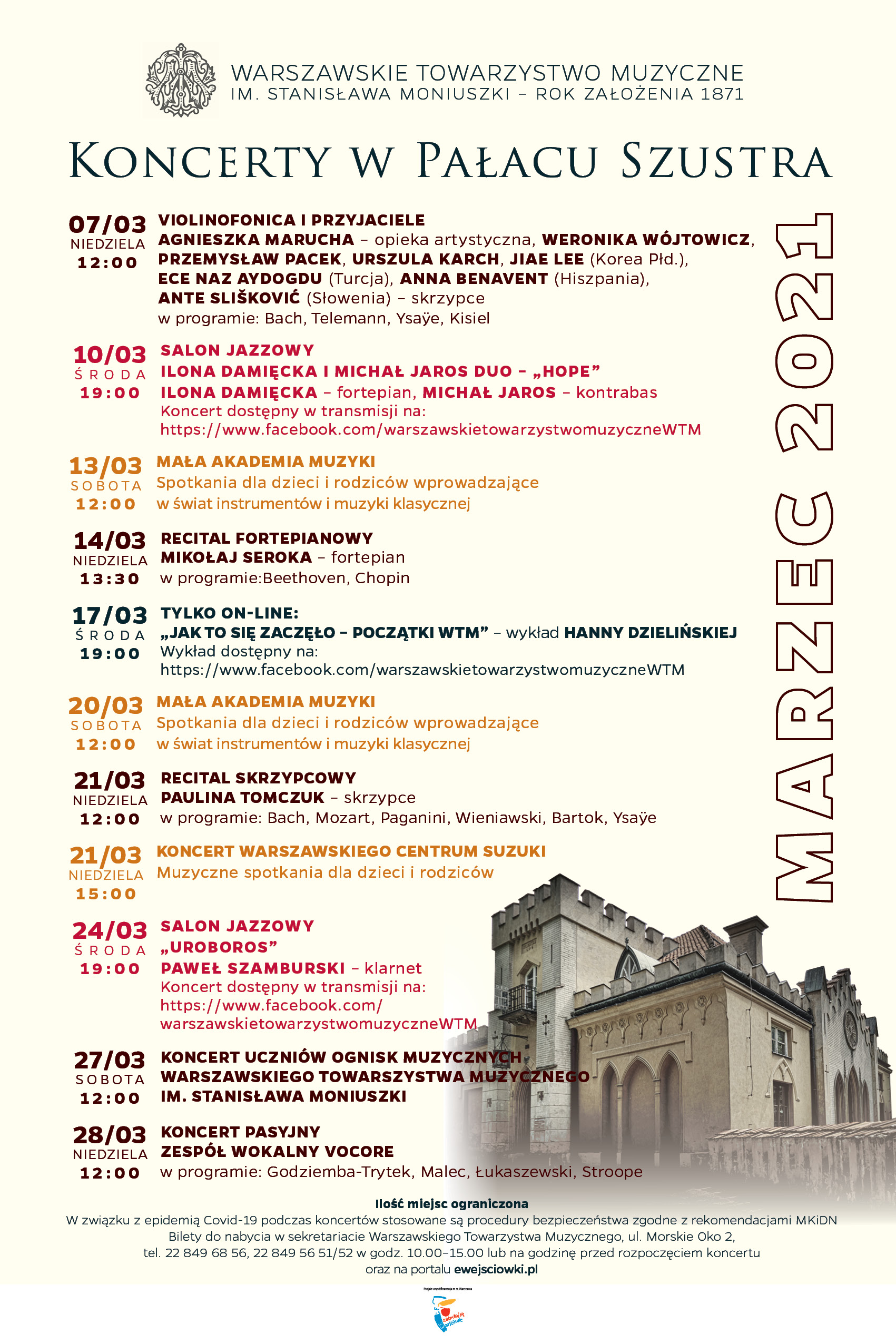 Koncerty w Pałacu Szustra / MARZEC 2021 Warszawskie